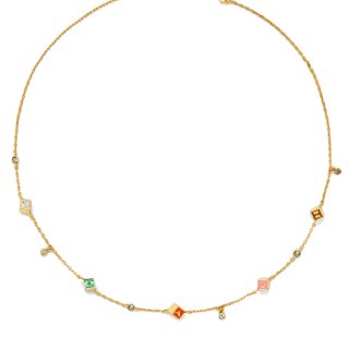 Coach Logo Cube Station Necklace In Gold-plated Brass - Multi Colour Coach Logo Cube Station Necklace In Gold-plated Brass - Multi Colour