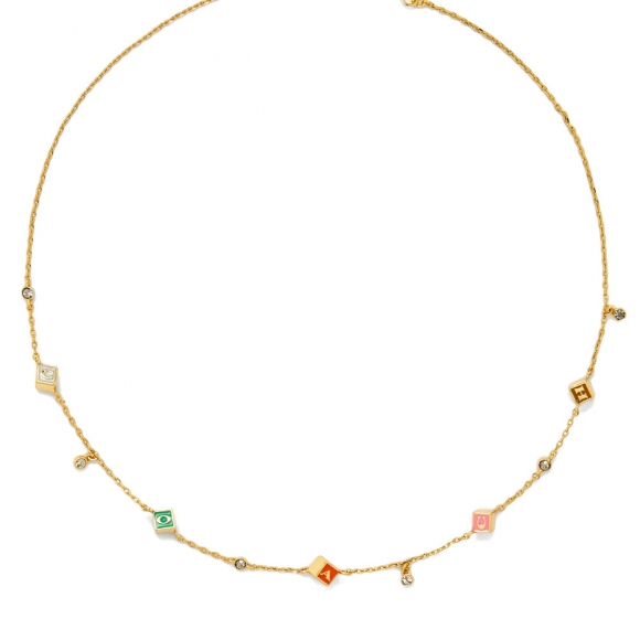 Coach Logo Cube Station Necklace In Gold-plated Brass - Multi Colour