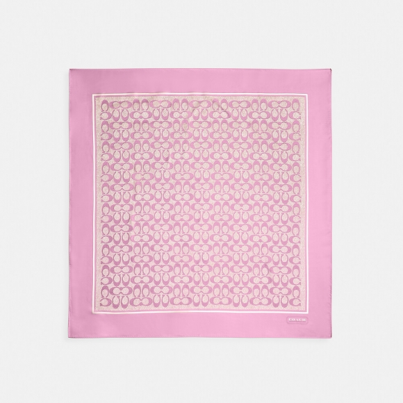 Coach Vintage Signature Print Silk Square Scarf - Medium Pink