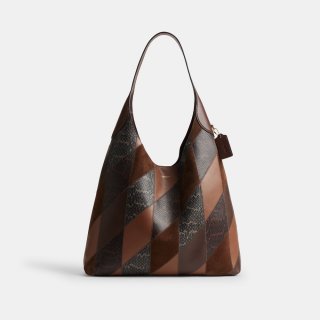 Coach Brooklyn Shoulder Bag 39 With Snakeskin Patchwork - DARK BROWN Coach Brooklyn Shoulder Bag 39 With Snakeskin Patchwork - DARK BROWN