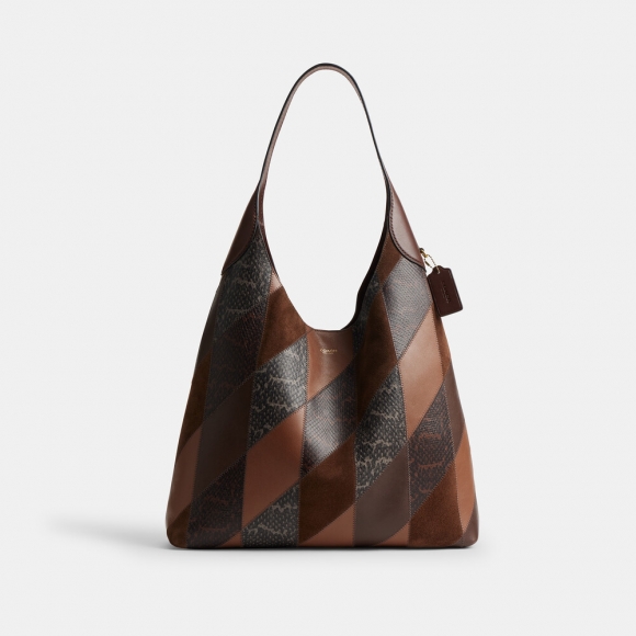 Coach Brooklyn Shoulder Bag 39 With Snakeskin Patchwork - DARK BROWN Coach Brooklyn Shoulder Bag 39 With Snakeskin Patchwork - DARK BROWN