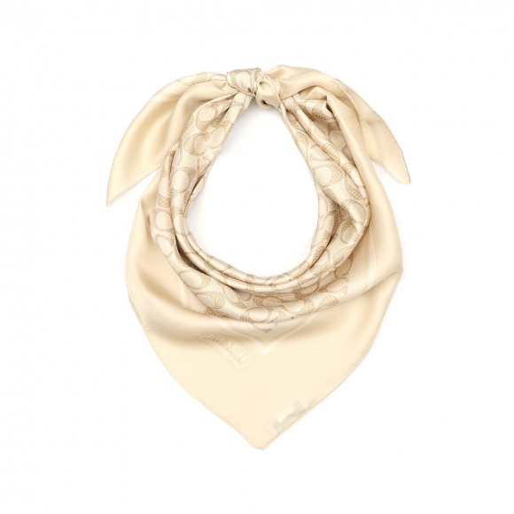Coach Vintage Signature Print Silk Square Scarf - CREAM