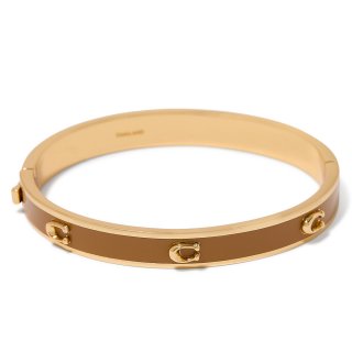 Coach Pegged C Enamel Hinged Bangle Bracelet - Brown