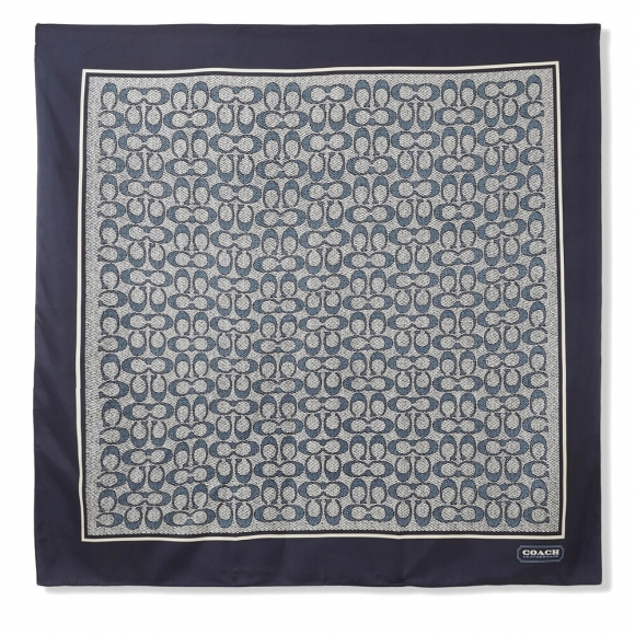 Coach Vintage Signature Print Silk Square Scarf - Navy
