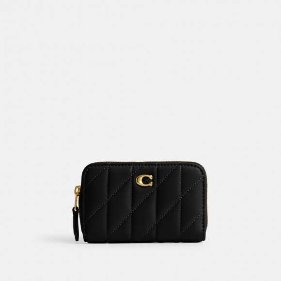 Coach Essential Small Zip Around Card Case With Pillow Quilting - Black Coach Essential Small Zip Around Card Case With Pillow Quilting - Black