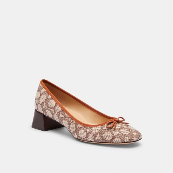 Coach Ava Ballet Pump In Signature Textile Jacquard - Brown Coach Ava Ballet Pump In Signature Textile Jacquard - Brown