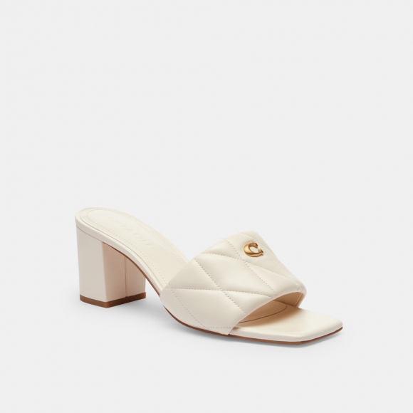 Coach Holly Block Heel Sandal With Quilting - WHITE Coach Holly Block Heel Sandal With Quilting - WHITE