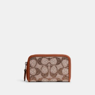 Coach Essential Small Zip Around Card Case In Crystal Signature Jacquard - Brown Coach Essential Small Zip Around Card Case In Crystal Signature Jacquard - Brown