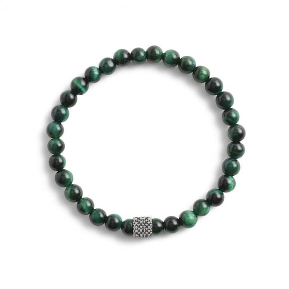 Coach Monogram Cube Tiger's Eye Beaded Bracelet In Sterling Silver - Green Coach Monogram Cube Tiger's Eye Beaded Bracelet In Sterling Silver - Green