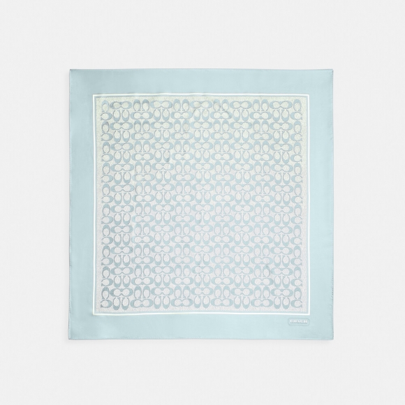 Coach Vintage Signature Print Silk Square Scarf - Light/Pastel Blue