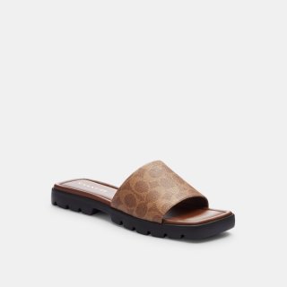 Coach Florence Sandal In Signature Canvas - Brown Coach Florence Sandal In Signature Canvas - Brown