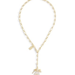 Coach Signature Mother Of Pearl Coin Charm Y Necklace - WHITE Coach Signature Mother Of Pearl Coin Charm Y Necklace - WHITE
