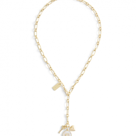 Coach Signature Mother Of Pearl Coin Charm Y Necklace - WHITE
