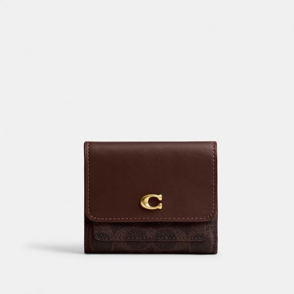 Coach Mila Small Flap Wallet In Signature Canvas - DARK BROWN Coach Mila Small Flap Wallet In Signature Canvas - DARK BROWN