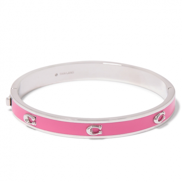 Coach Pegged C Enamel Hinged Bangle Bracelet - Pink