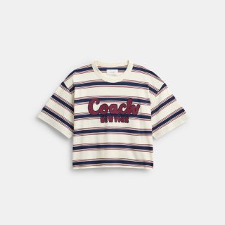 Coach Cursive Coach Striped Cropped T-shirt - CREAM