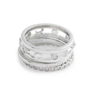 Coach Signature C Open Ring Set, Plated Brass & Pave Crystal - Silver