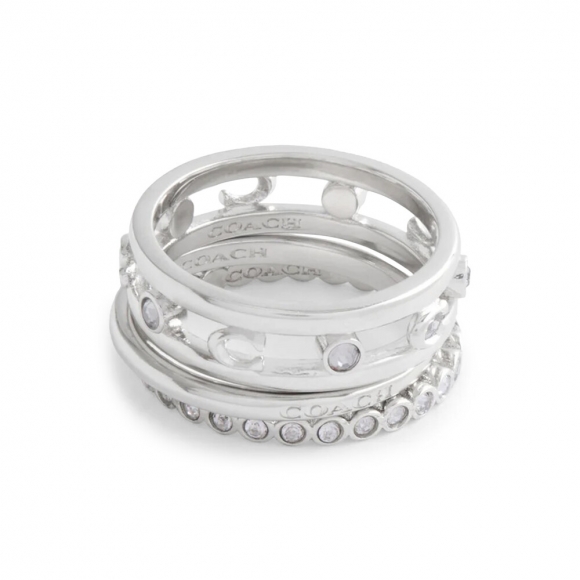 Coach Signature C Open Ring Set, Plated Brass & Pave Crystal - Silver Coach Signature C Open Ring Set, Plated Brass & Pave Crystal - Silver