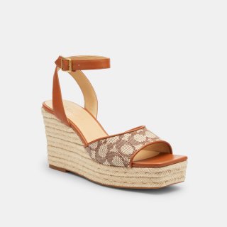 Coach Espadrille Wedge In Signature Textile Jacquard - Brown Coach Espadrille Wedge In Signature Textile Jacquard - Brown