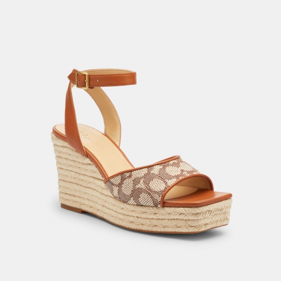 Coach Espadrille Wedge In Signature Textile Jacquard - Brown Coach Espadrille Wedge In Signature Textile Jacquard - Brown