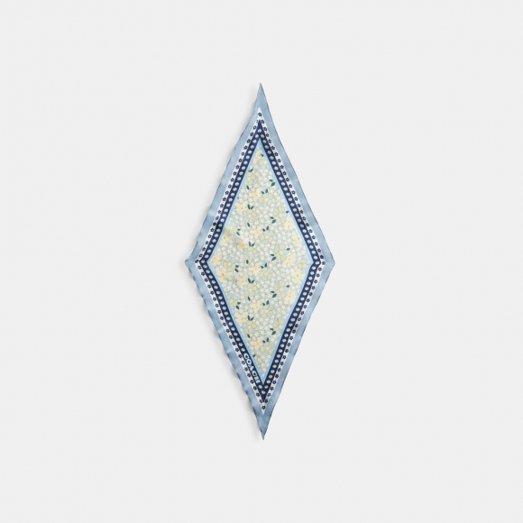 Coach Vintage Floral Print Silk Diamond Scarf - Light/Pastel Blue