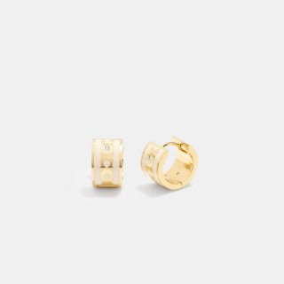 Coach Signature Enamel Hoop Earrings - WHITE Coach Signature Enamel Hoop Earrings - WHITE