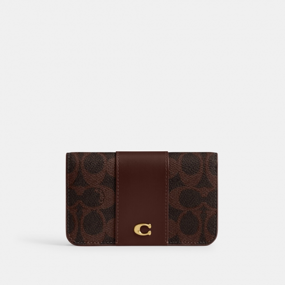 Coach Essential Slim Card Case In Signature Canvas - DARK BROWN Coach Essential Slim Card Case In Signature Canvas - DARK BROWN