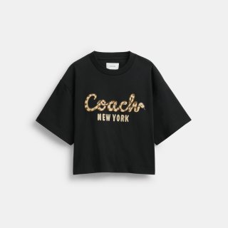 Coach New Year Coach Snake Script Cropped T-shirt In Organic Cotton - Black