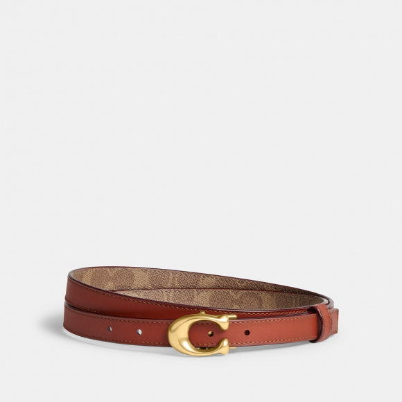 Coach Sculpted Signature Buckle Reversible Belt, 20mm - Brown