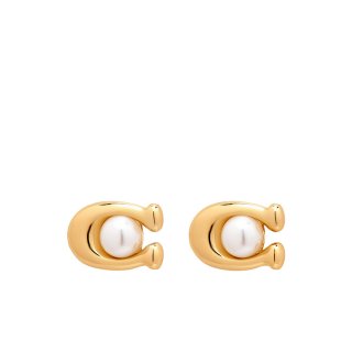 Coach Pearl Signature Stud Earrings - Gold
