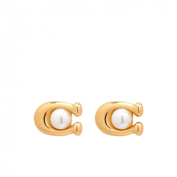 Coach Pearl Signature Stud Earrings - Gold