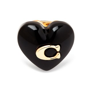 Coach Vintage Charms Signature C Heart Cocktail Ring, Brass & Resin - Black