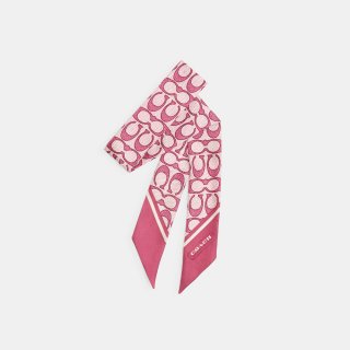 Coach Vintage Signature Print Silk Skinny Scarf - PINK 1 Coach Vintage Signature Print Silk Skinny Scarf - PINK 1