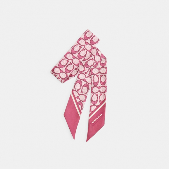 Coach Vintage Signature Print Silk Skinny Scarf - PINK 1