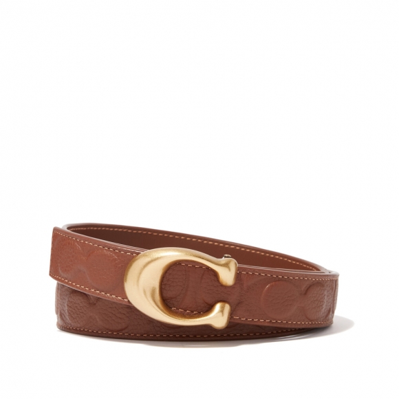 Coach Sculpted Signature Buckle Cut-to-size Reversible Belt, 25mm - Saddle / Brown Coach Sculpted Signature Buckle Cut-to-size Reversible Belt, 25mm - Saddle / Brown