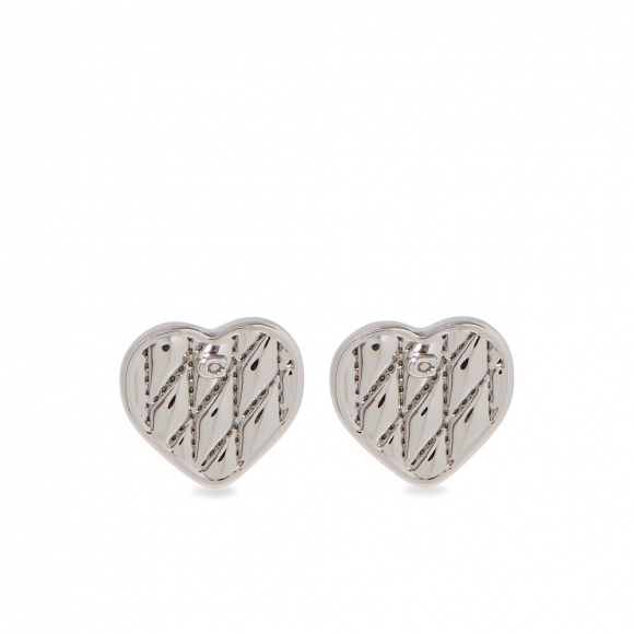 Coach Signature Quilted Heart Bag Stud Earrings, Brass & Titanium - Silver Coach Signature Quilted Heart Bag Stud Earrings, Brass & Titanium - Silver