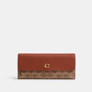 Coach Mila Long Flap Wallet In Signature Canvas - Light/Pastel Brown Coach Mila Long Flap Wallet In Signature Canvas - Light/Pastel Brown
