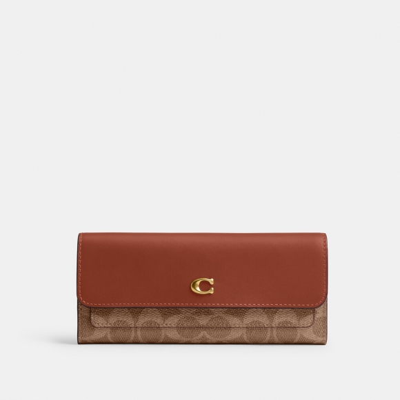 Coach Mila Long Flap Wallet In Signature Canvas - Light/Pastel Brown Coach Mila Long Flap Wallet In Signature Canvas - Light/Pastel Brown