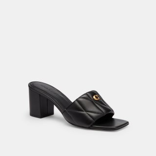 Coach Holly Block Heel Sandal With Quilting - Black Coach Holly Block Heel Sandal With Quilting - Black