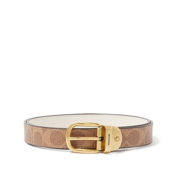Coach Harness Buckle Reversible Belt, 25mm - Brown/White Coach Harness Buckle Reversible Belt, 25mm - Brown/White
