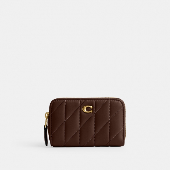 Coach Essential Small Zip Around Card Case With Pillow Quilting - DARK BROWN