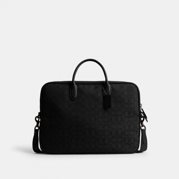 Coach Theo Work Bag In Signature Jacquard 27 - Black Coach Theo Work Bag In Signature Jacquard 27 - Black