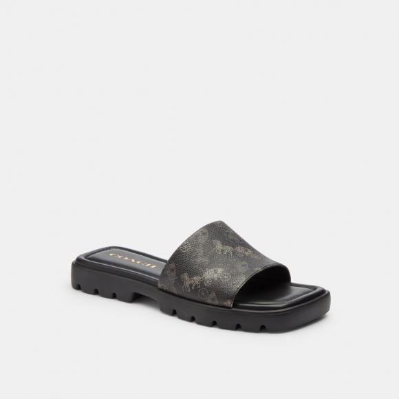 Coach Florence Sandal With Horse And Carriage Print - Black Coach Florence Sandal With Horse And Carriage Print - Black