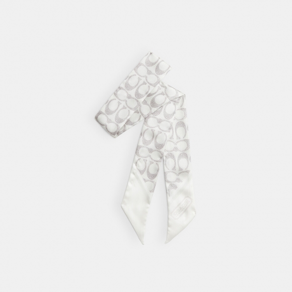 Coach Vintage Signature Print Silk Skinny Scarf - Open White Coach Vintage Signature Print Silk Skinny Scarf - Open White
