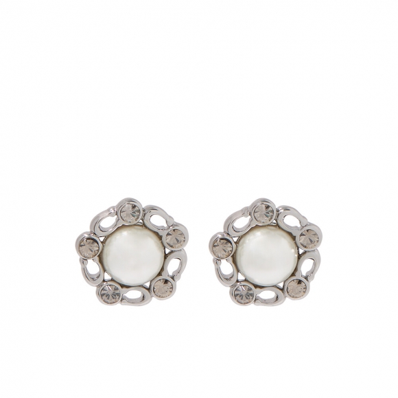 Coach Signature Heritage Pearl Stud Earrings, Brass & Glass Pearl, Glass Crystal - WHITE