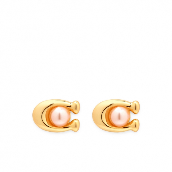 Coach Pearl Signature Stud Earrings - Pink