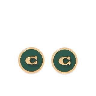 Coach Logo Mother Of Pearl Stud Earrings, Enamel - Green Coach Logo Mother Of Pearl Stud Earrings, Enamel - Green