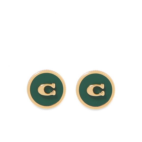 Coach Logo Mother Of Pearl Stud Earrings, Enamel - Green Coach Logo Mother Of Pearl Stud Earrings, Enamel - Green