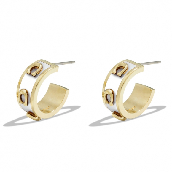 Coach Pegged Signature Huggie Earrings - WHITE