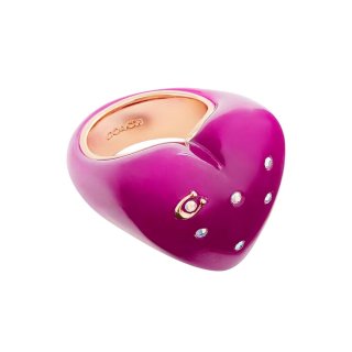Coach Vintage Charms Signature Heart Cocktail Ring, Brass & Resin, Glass Crystal - Pink